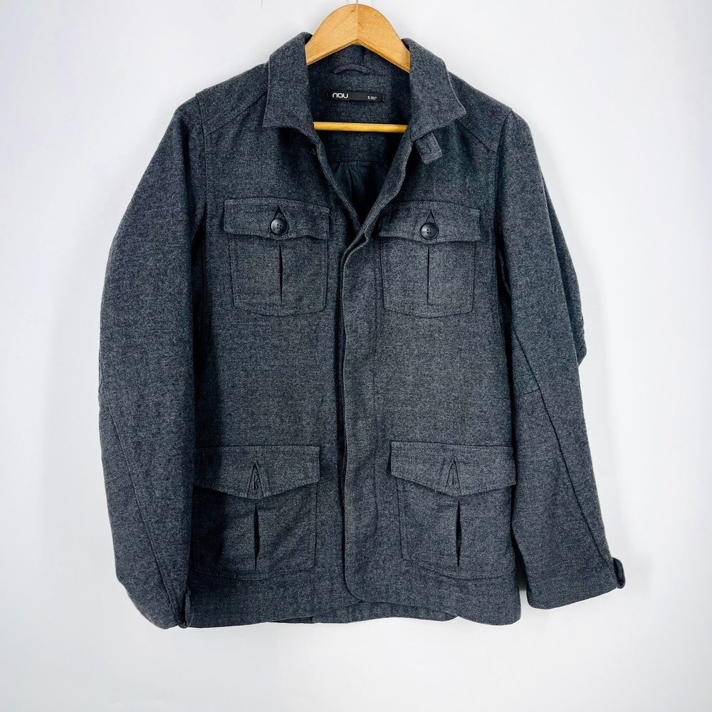 Nau‎ Womens Charcoal Gray Wool Blend Field Jacket Cargo Utility Coat Small